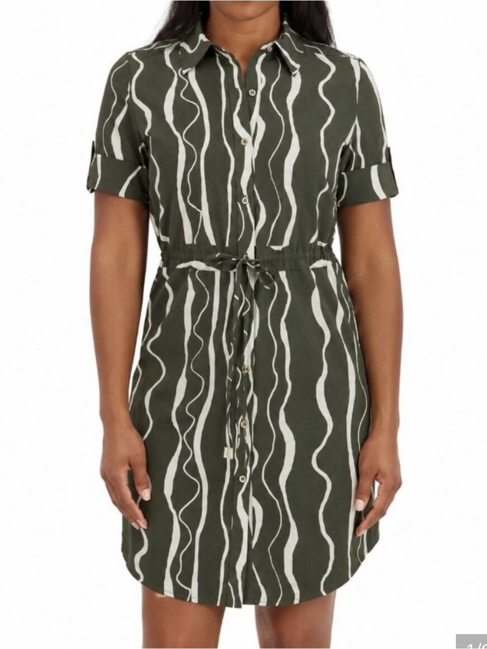Halston Womens Green Zebra
Print Shirt Dress Size S
